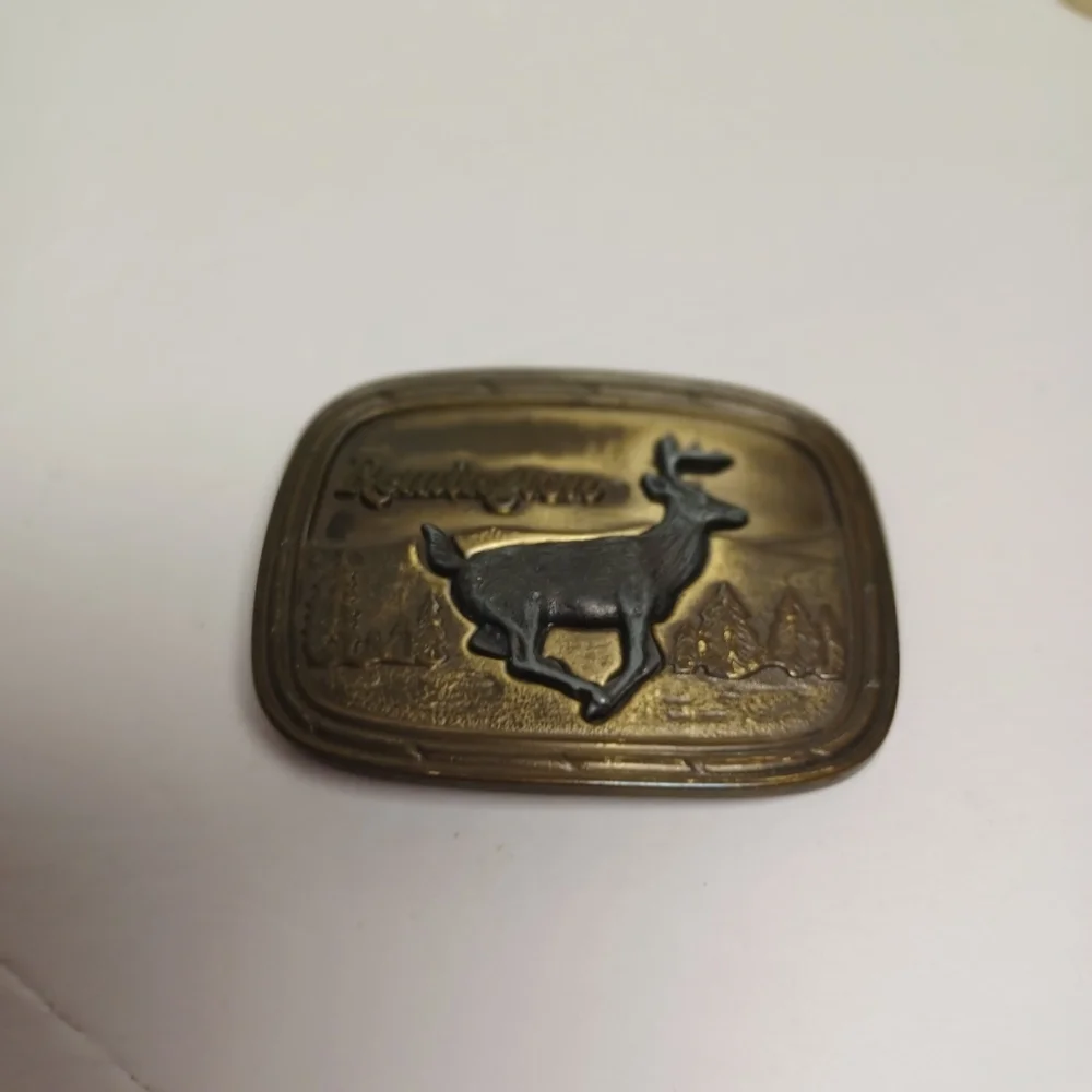 Vintage 1979 Remington Brass Finish Belt Buckle “Running White-tailed‎ Deer